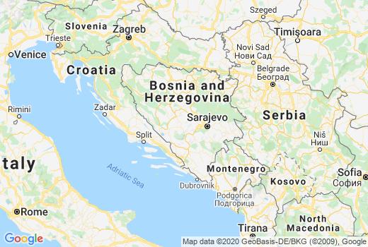 Landkaart Bosnië en Herzegovina aantal inwoners besmet, Corona Overledenen, Reisadvies Bosnië en Herzegovina en overzicht