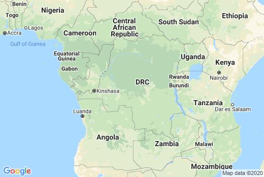 Landkaart Congo aantal inwoners besmet, Coronavirus Doden, Reisadvies Congo en lokaal
