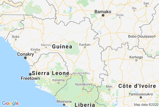 Kaart Guinee aantal besmettingen, Corona Doden, Reisadvies Guinee en lokaal