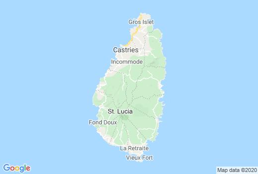 Kaart Saint Lucia besmettingen, Corona virus Aantal overledenen, Reisadvies Saint Lucia en lokaal