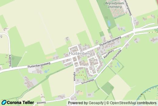 Plattegrond besmettingen in Fluitenberg Nederland