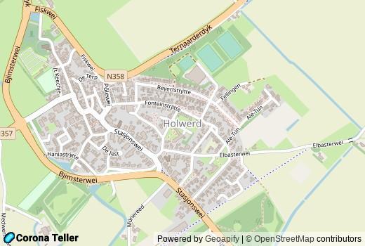 Plattegrond besmettingen in Holwerd Nederland