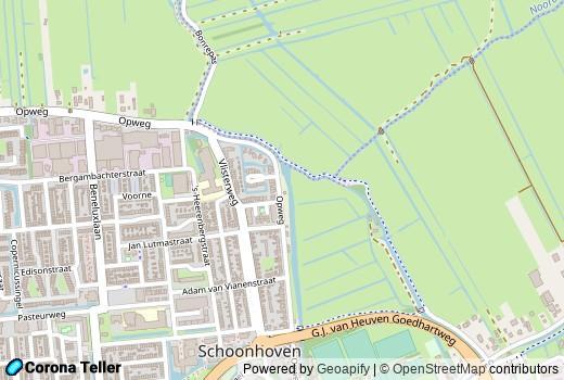 Plattegrond besmettingen in Schoonhoven Nederland