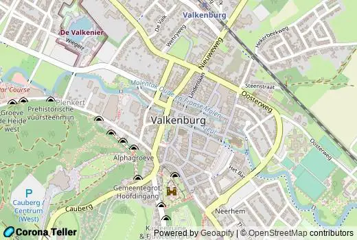 Plattegrond besmettingen in Valkenburg Nederland