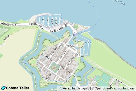 Plattegrond besmettingen in Willemstad Nederland